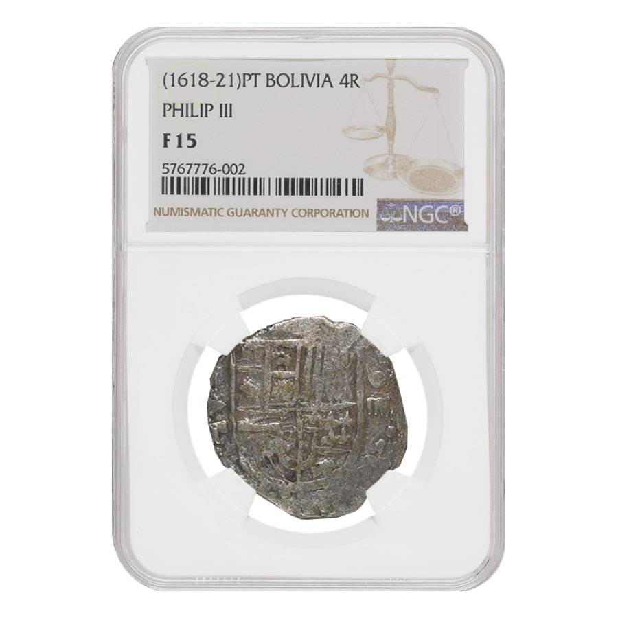 1618-21 P M Colonial Bolivia Philip III 4 Reales Silver Coin NGC F15 